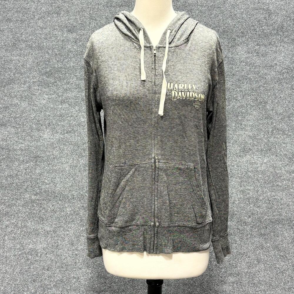 Harley-Davidson Hoodie Womens Large Gray Full Zip Lightweight Graphic Sweatshirt